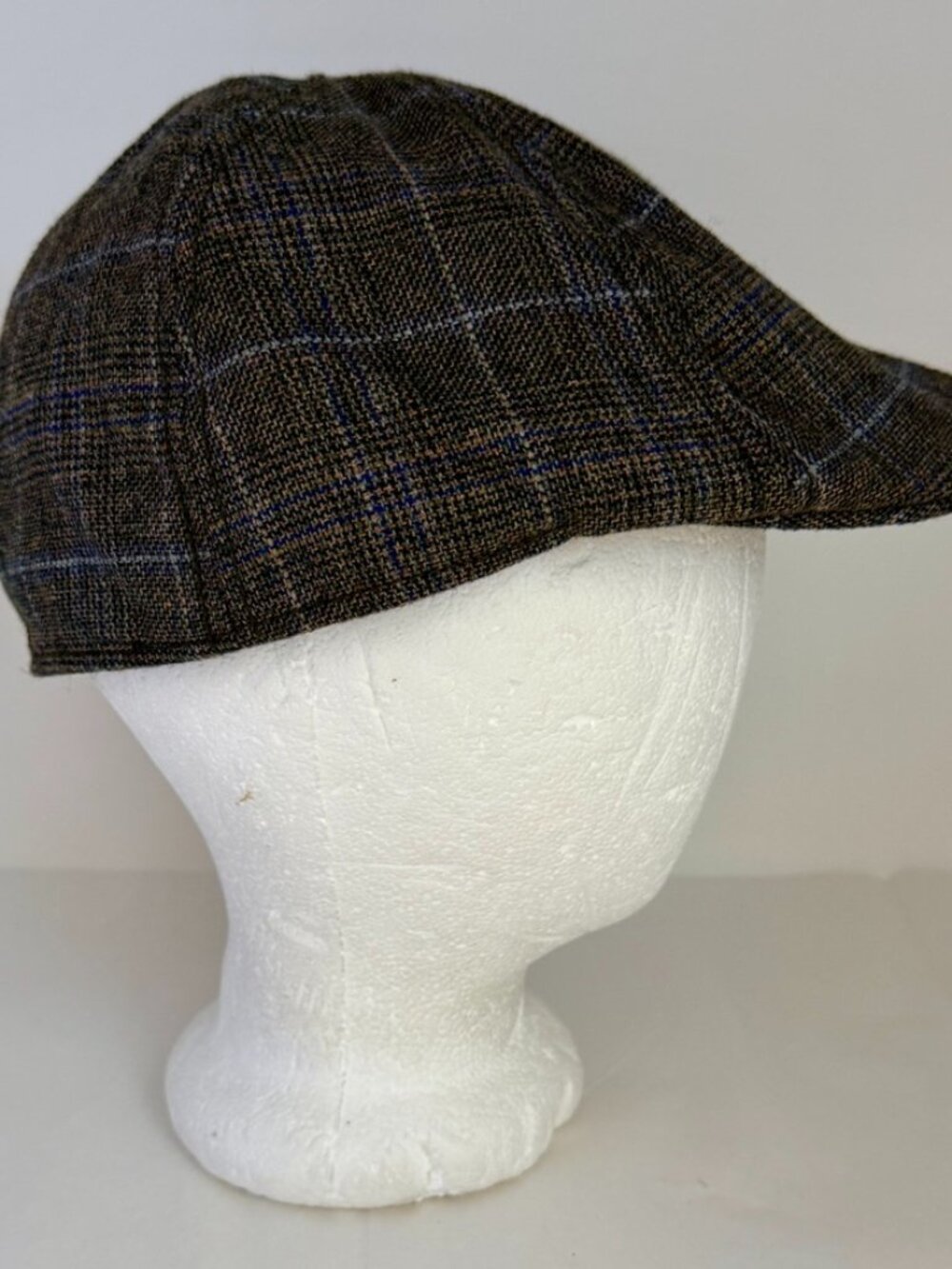 Lids Newsboy Cap Brown Blue Plaid Wool Blend Gatsby Cap Driving Hat 22.5 Inch